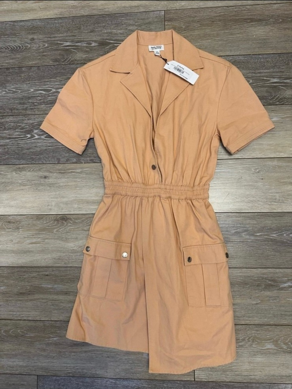 The Drop Women's Golden Sand Short-Sleeve Asymmetric Front Utility Pocket Dress